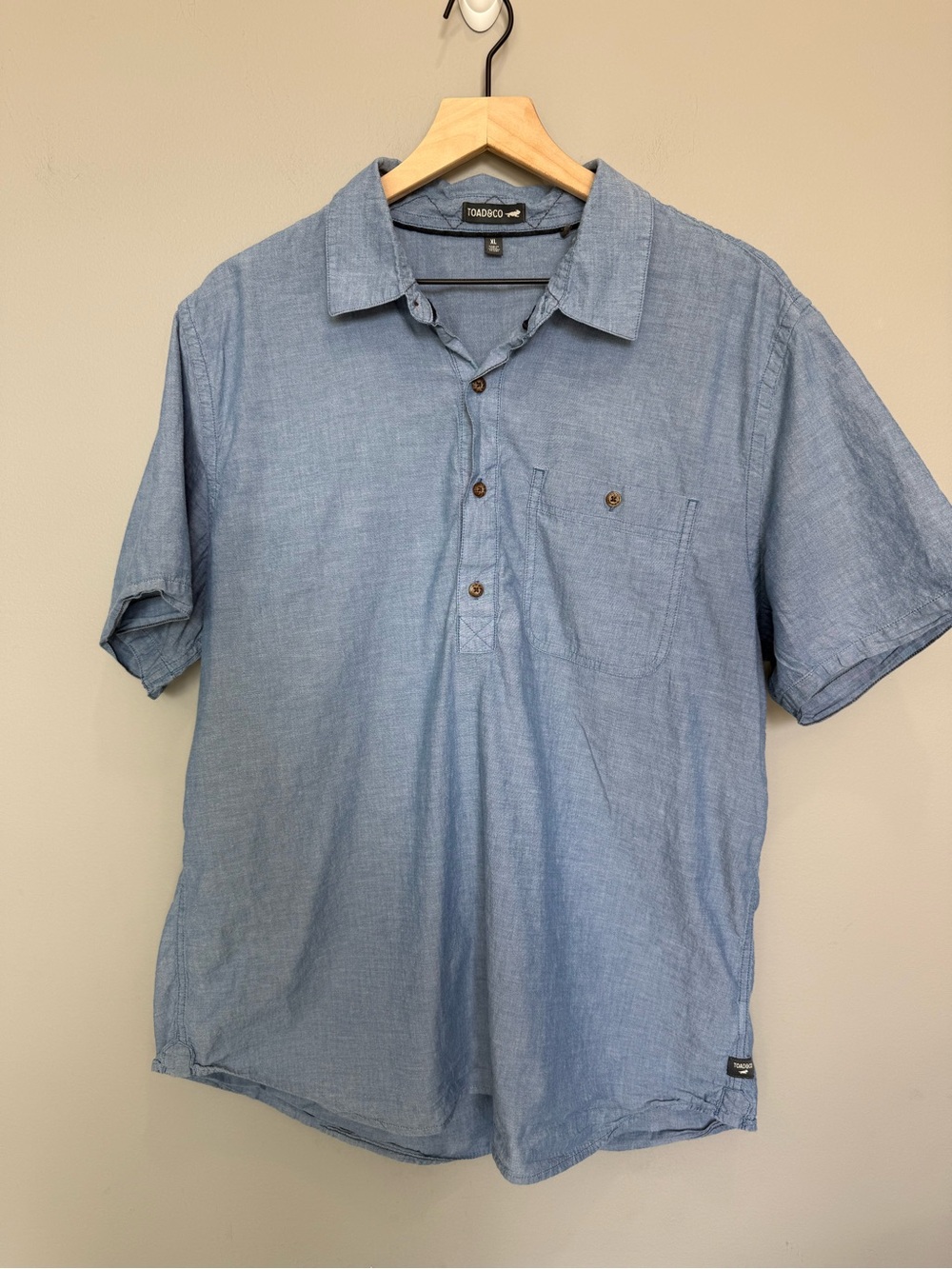 Toad&Co‎ Men's Light Blue Short Sleeve organic Cotton Shirt Sz XL